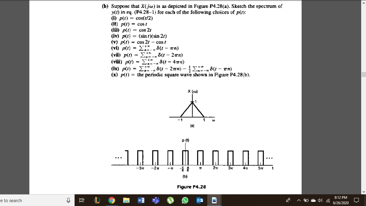 Solved 4.28. (1) Let x(f) have the Fourier transform X(jw), | Chegg.com