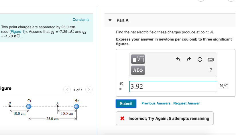 Solved Constants Two point charges are separated by 25.0 cm | Chegg.com