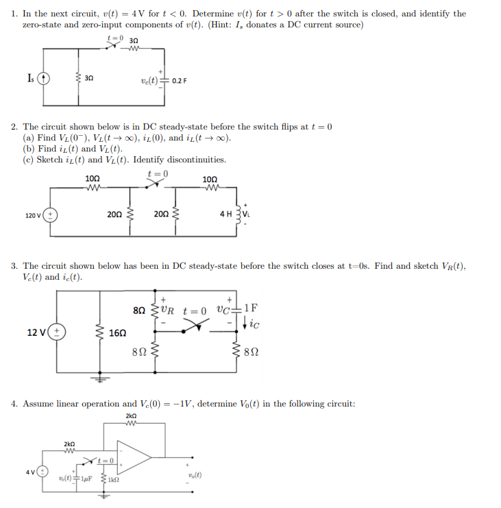 Solved 1. In the next circuit, v(t) = 4V for t