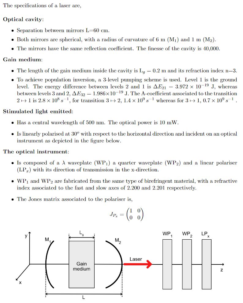 Solved The specifications of a laser are, Optical cavity •