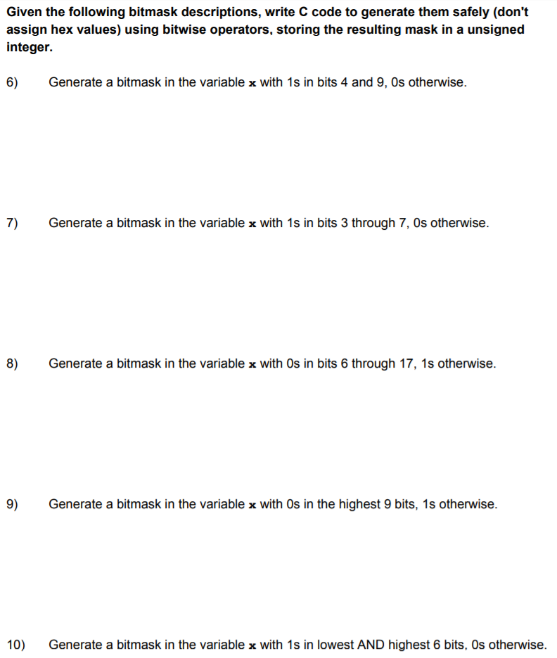 Solved HW T: Bitwise Operations For Each Of The Following, | Chegg.com