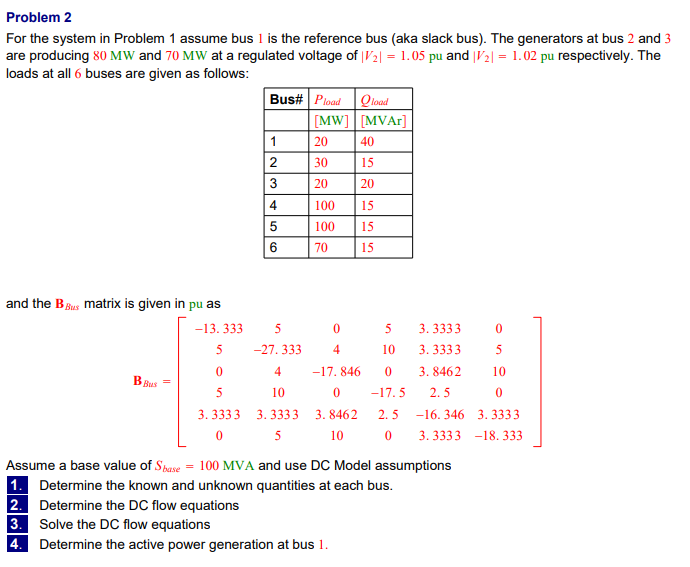 Problem 2 For the system in Problem 1 assume bus 1 is | Chegg.com