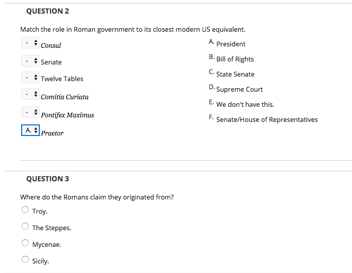 Solved QUESTION 2 Match the role in Roman government to its | Chegg.com