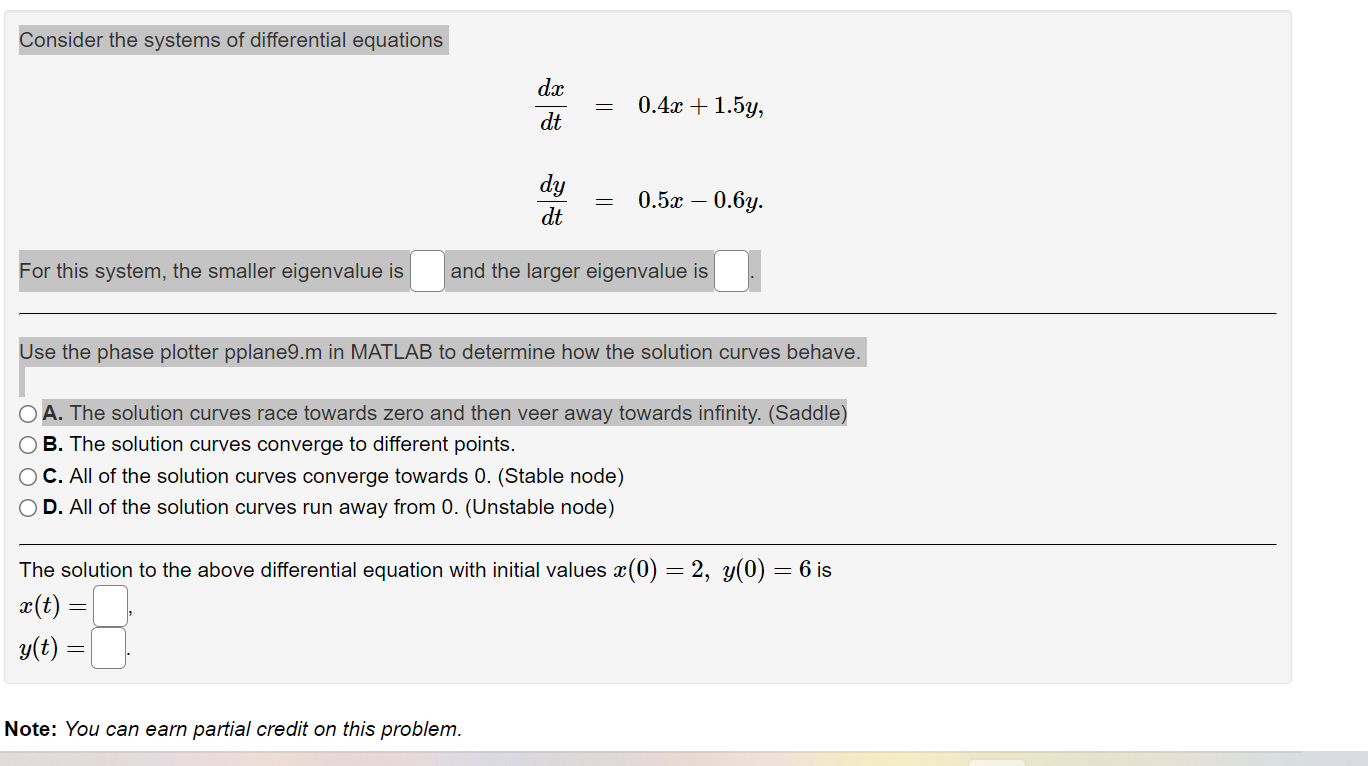 Solved Consider the systems of differential equations dx dt | Chegg.com