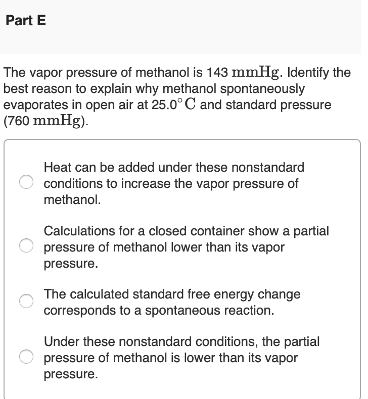 Solved Consider the evaporation of methanol at 25.0°C: CH3OH | Chegg.com