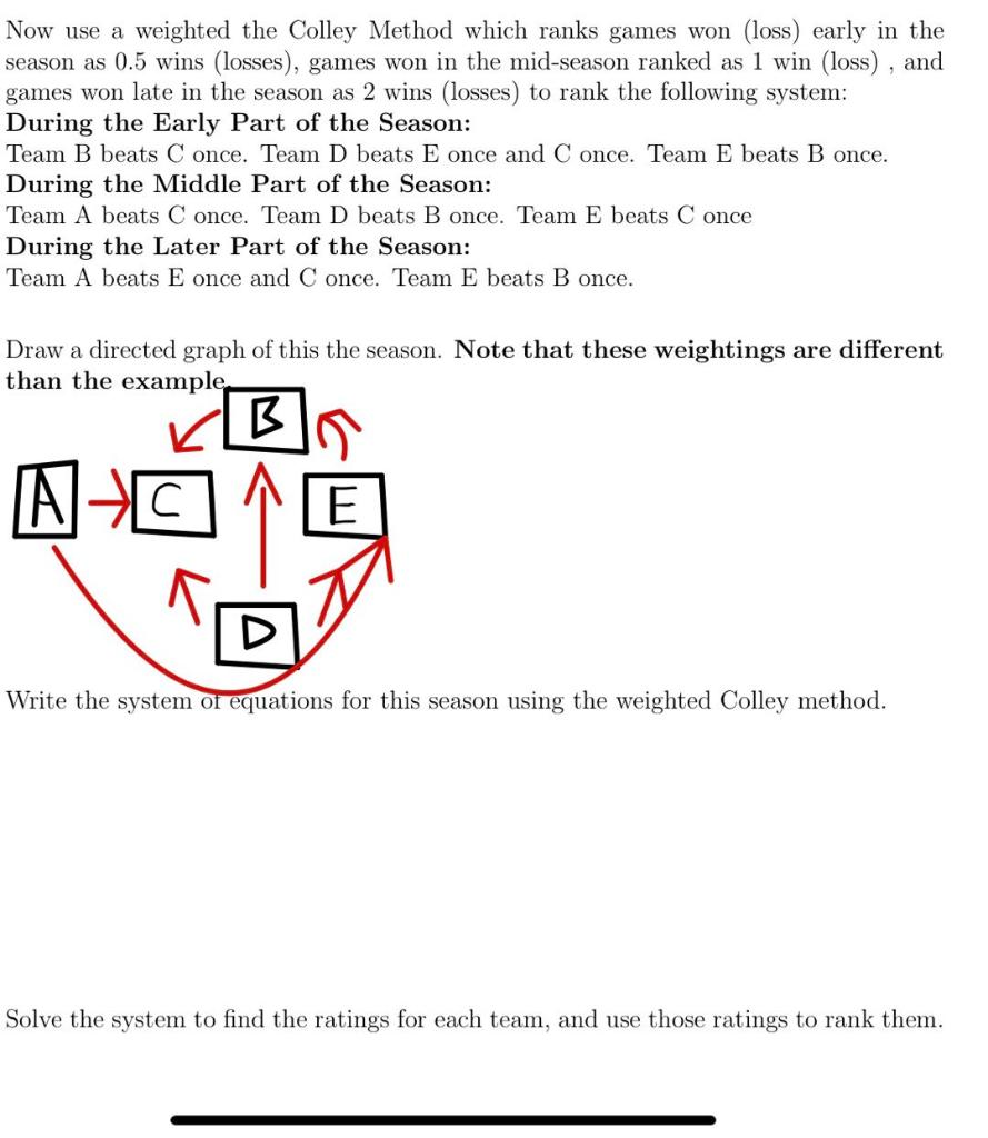Now use a weighted the Colley Method which ranks | Chegg.com