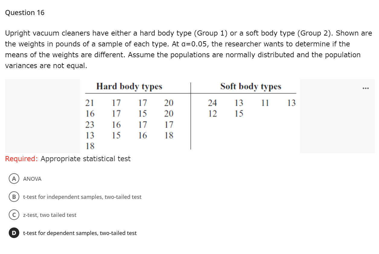 Solved Upright vacuum cleaners have either a hard body type