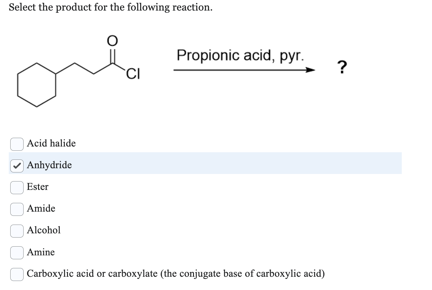 Solved Select the product for the following reaction. | Chegg.com