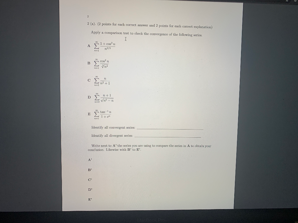 Solved 2 (a). (2 points for each correct answer and 2 points | Chegg.com