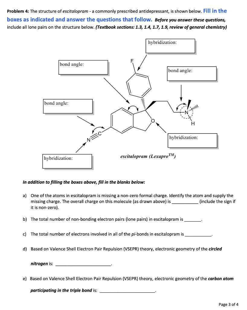 Problem 4: The structure of escitalopram - a commonly | Chegg.com