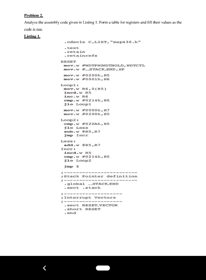 Problem 2 Analyze the assembly code given in Listing | Chegg.com