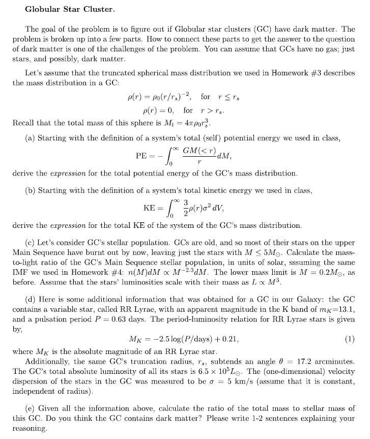 Solved Globular Star Cluster. The goal of the problem is to | Chegg.com