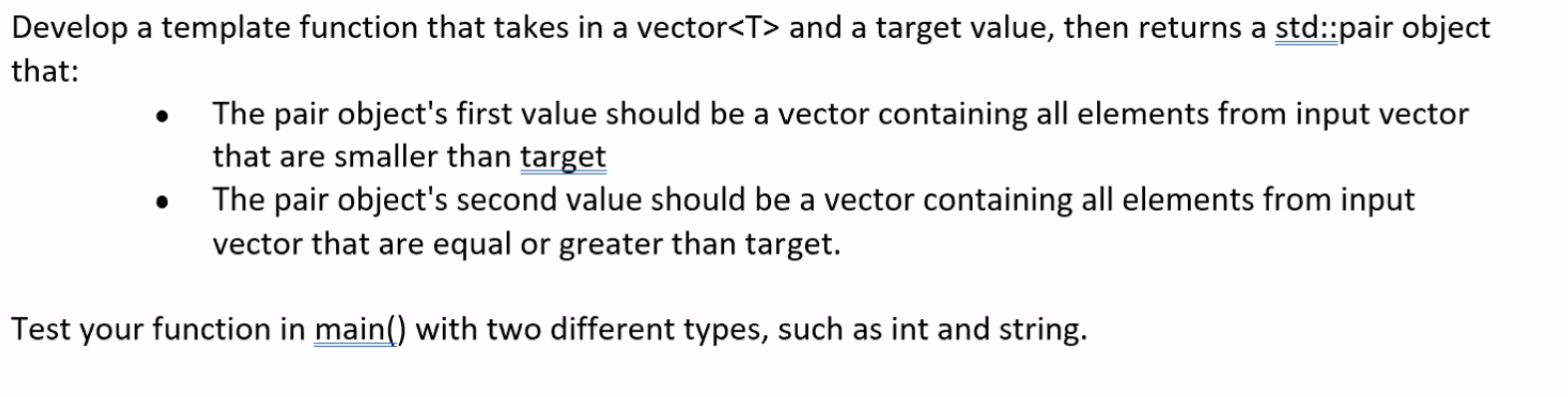 Solved Develop a template function that takes in a vector | Chegg.com