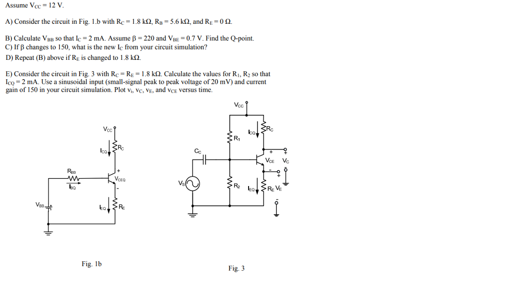 Solved Assume Vcc 12 V A) Consider the circuit in Fig. 1.b | Chegg.com