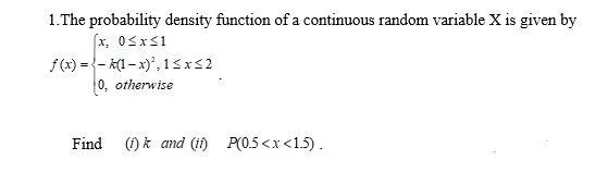 Solved 1. The probability density function of a continuous | Chegg.com