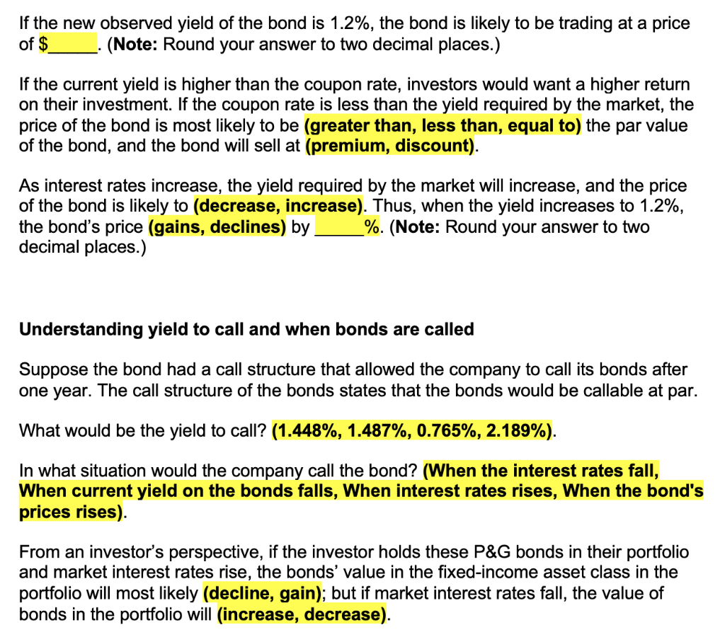 Solved 2. Bonds and their valuation Part 2 Bond valuations