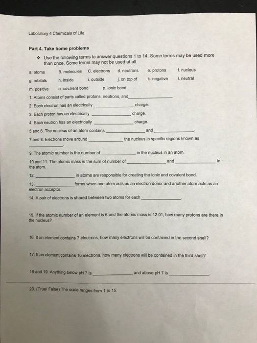 Solved Laboratory 4 Chemicals Of Life Part 4. Take Home 