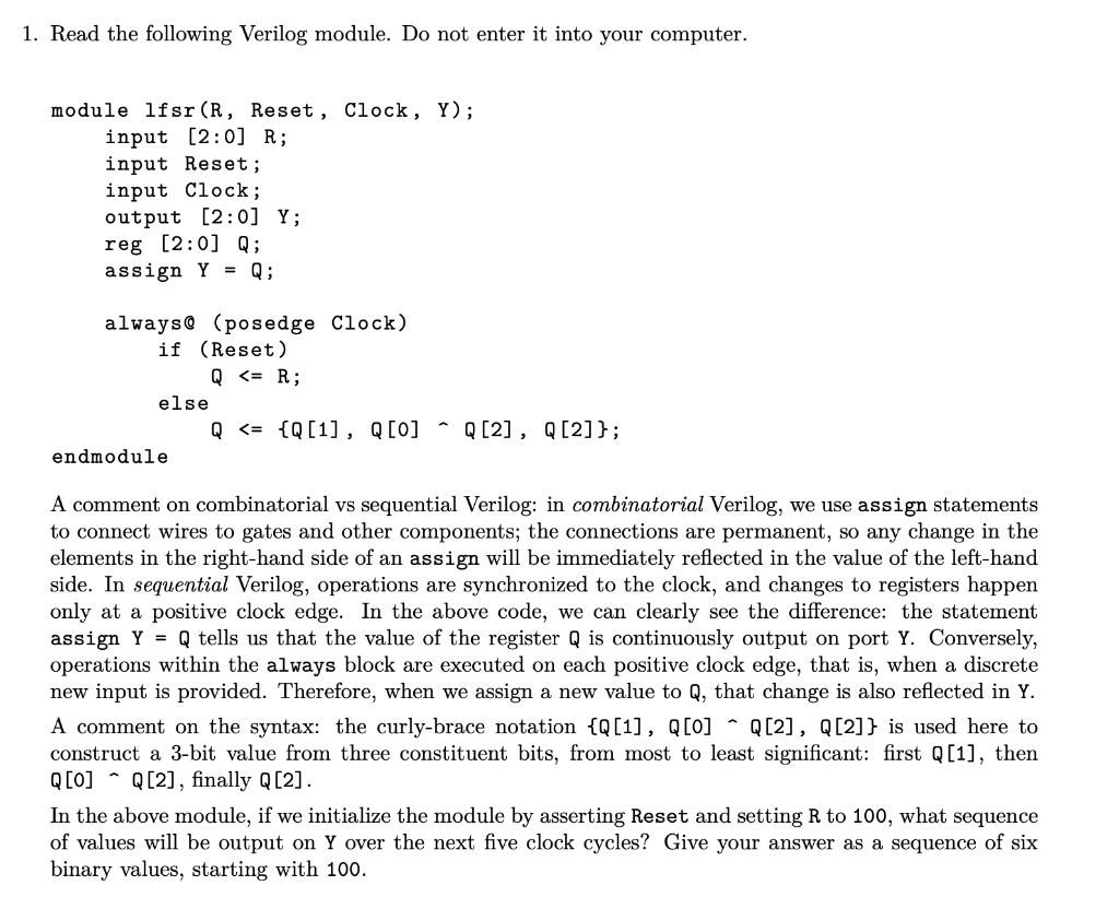 1. Read the following Verilog module. Do not enter it | Chegg.com