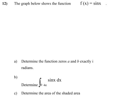 Solved 12) The graph below shows the function f(x) = sinx a) | Chegg.com