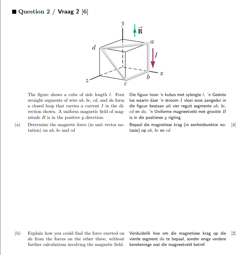 Solved Question 2 / Vraag 2 [6] The figure shows a cube of | Chegg.com
