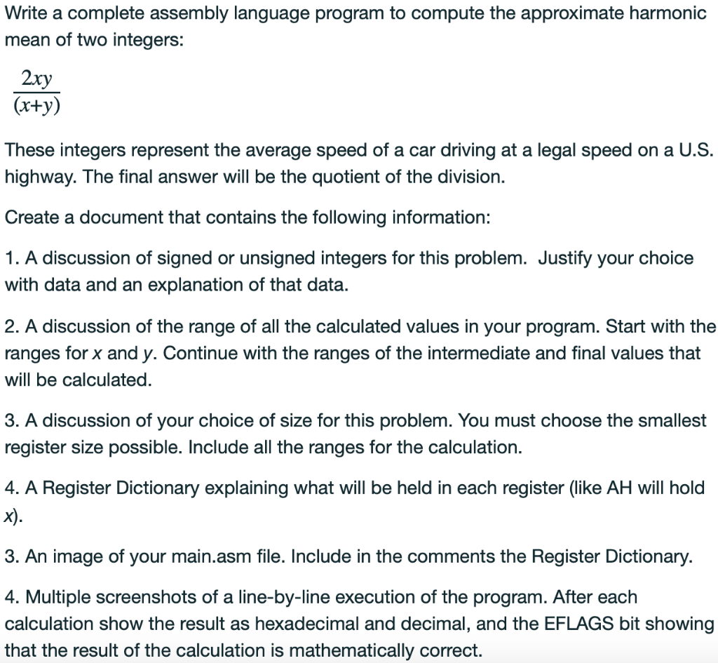 Write a complete assembly language program to compute | Chegg.com