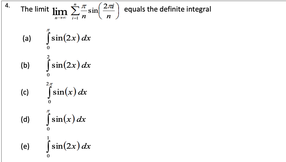Solved the limit equals the definite integral please help me chegg