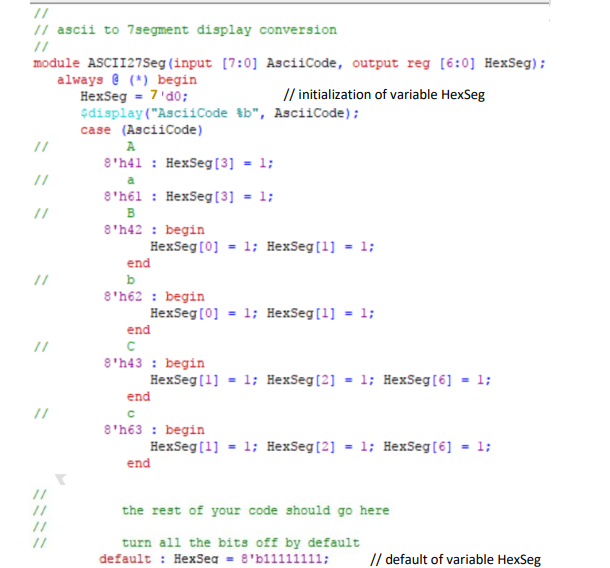 Solved Verilog Complete the code above for all 26 letters | Chegg.com