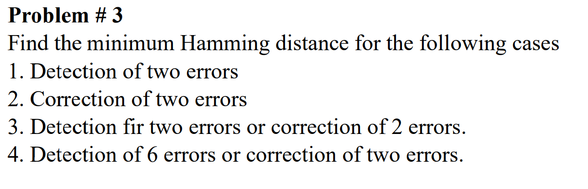 Solved Problem \# 3 Find The Minimum Hamming Distance For | Chegg.com