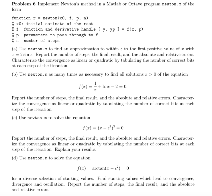  Solved Problem 6 Implement Newton S Met Hod Matlab Octave Program