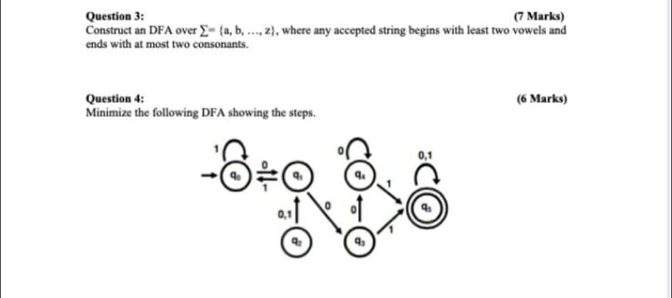 Solved Question 3: (7 Marks) Construct an DFA over E= (a, b, | Chegg.com