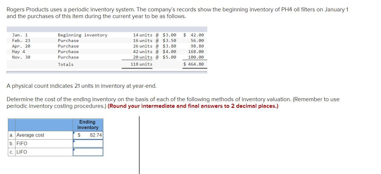 Solved Rogers Products uses a periodic inventory system. The | Chegg.com