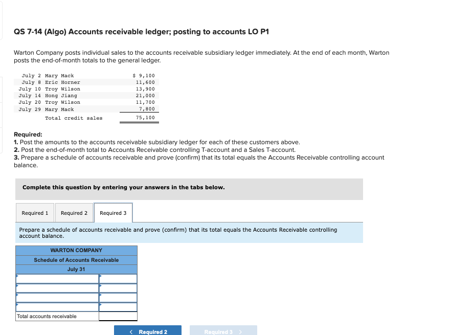 Solved QS 714 (Algo) Accounts receivable ledger; posting to