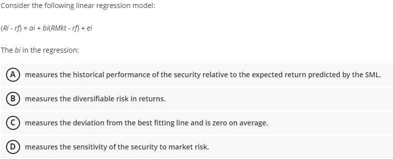 Solved Consider the following linear regression model: (Ri - | Chegg.com 