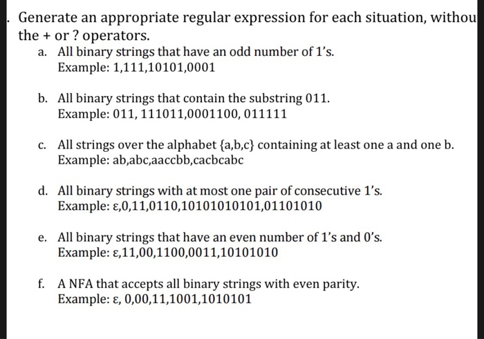 Solved Generate An Appropriate Regular Expression For Each | Chegg.com