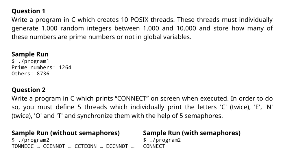 Question 1 Write a program in C which creates 10 | Chegg.com