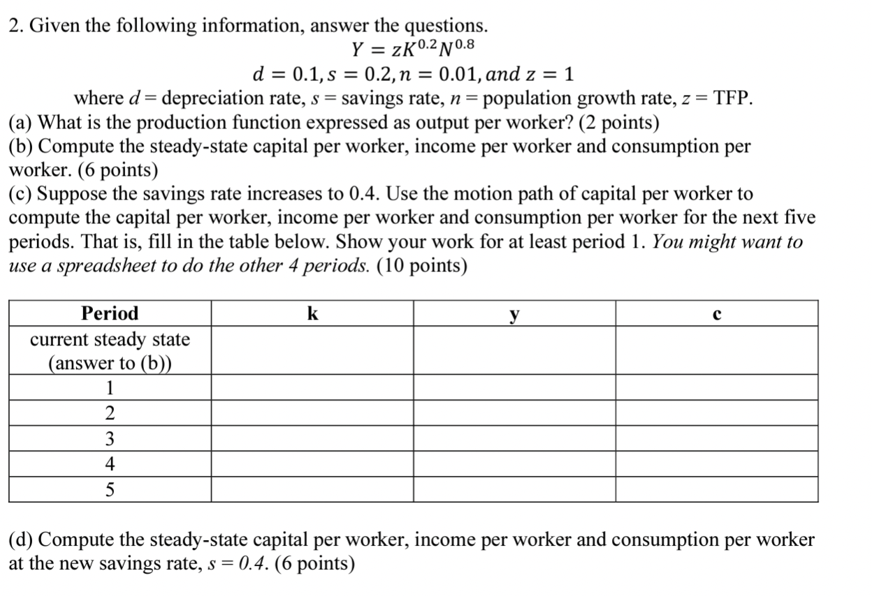 Solved = = 2. Given the following information, answer the | Chegg.com