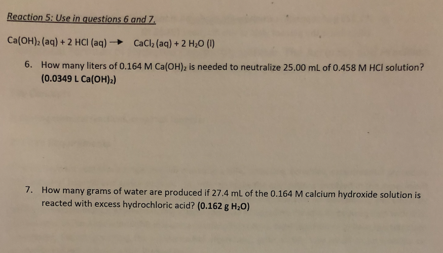 Solved: Reaction 5: Use In Questions 6 And Z Ca(OH)2 (aq) | Chegg.com