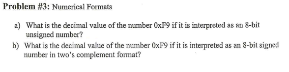 Solved Problem #3: Numerical Formats a) What is the decimal | Chegg.com