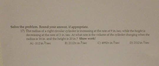 Solved Solve the problem. Round your answer, if appropriate. | Chegg.com