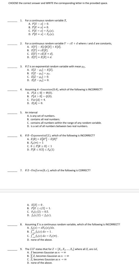 Choose The Correct Answer And Write The Correspond Chegg Com