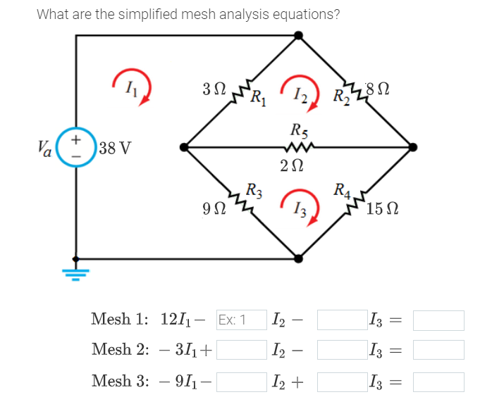 Solved What are the simplified mesh analysis equations? | Chegg.com