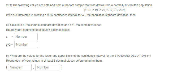 Solved (9.3) The following values are obtained from a random | Chegg.com
