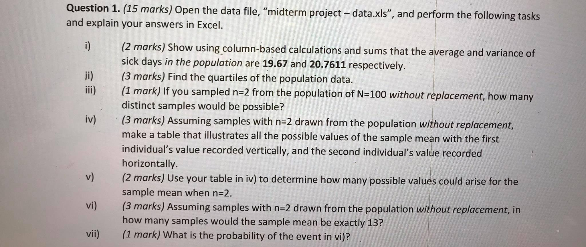 Solved Question 1. (15 marks) Open the data file, “midterm | Chegg.com