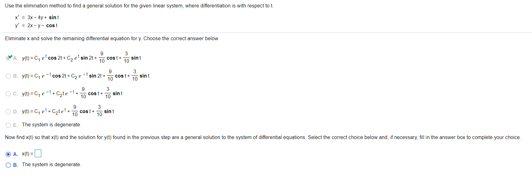 Solved Use the elimination method to find a general solution | Chegg.com