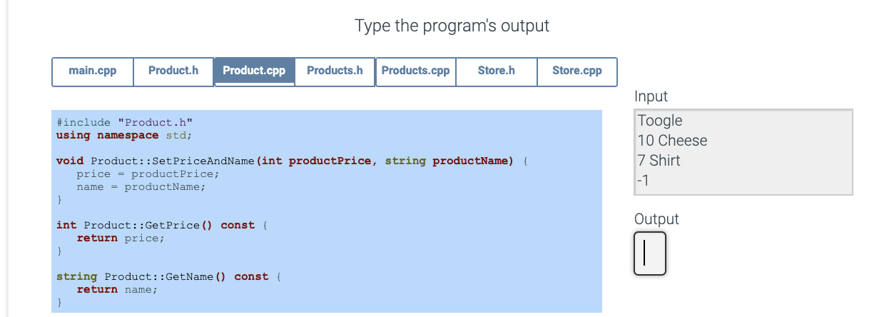 Solved Type the program's output main.cpp Product.h | Chegg.com