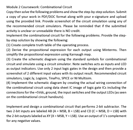 Solved Module 2 Coursework: Combinational Circuit Copy then | Chegg.com