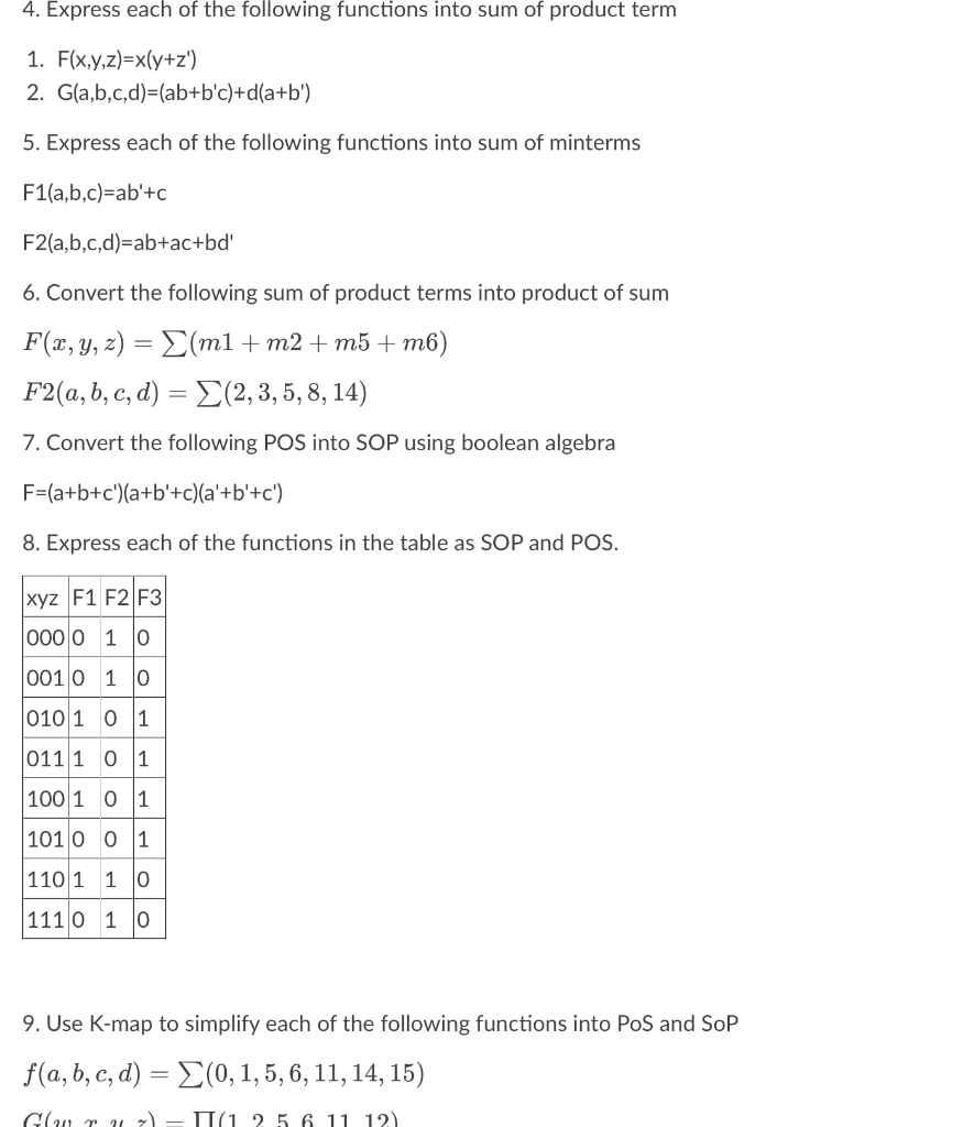 Solved 4. Express each of the following functions into sum | Chegg.com
