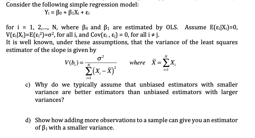 Solved Consider the following simple regression model: Yi = | Chegg.com