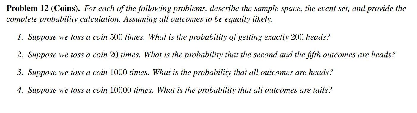 Solved Problem 12 (Coins). For each of the following | Chegg.com