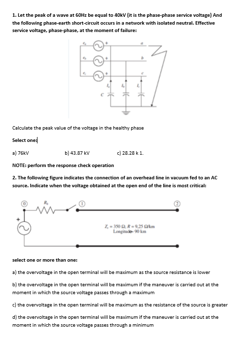 Solved 1. Let the peak of a wave at 60Hz be equal to 40kv | Chegg.com